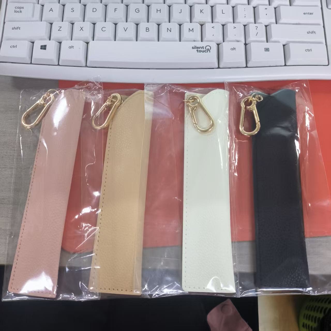 ReignSword 4 Pcs Pen Holder for Lanyard, Vegan Leather Anti-Lost Pen Clip Keychain, Portable Pencil Pouch Pocket for Nurses, Courier, Clerk (Lychee Pattern) - 6
