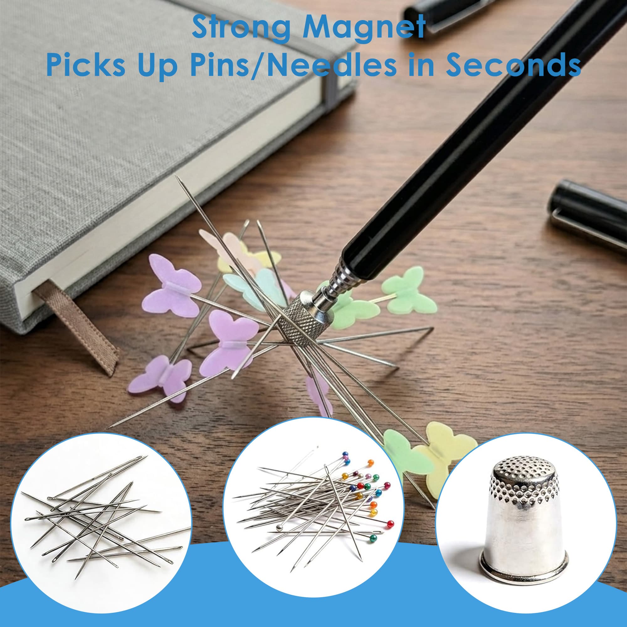 ReignSword Magnetic Pickup Tool for Sewing Needles and Pins, Telescoping Magnetic Pick Up Stick with Storage Case, Extendable Needle Collector for Sewing, Quilting and Craft Supplies - 1