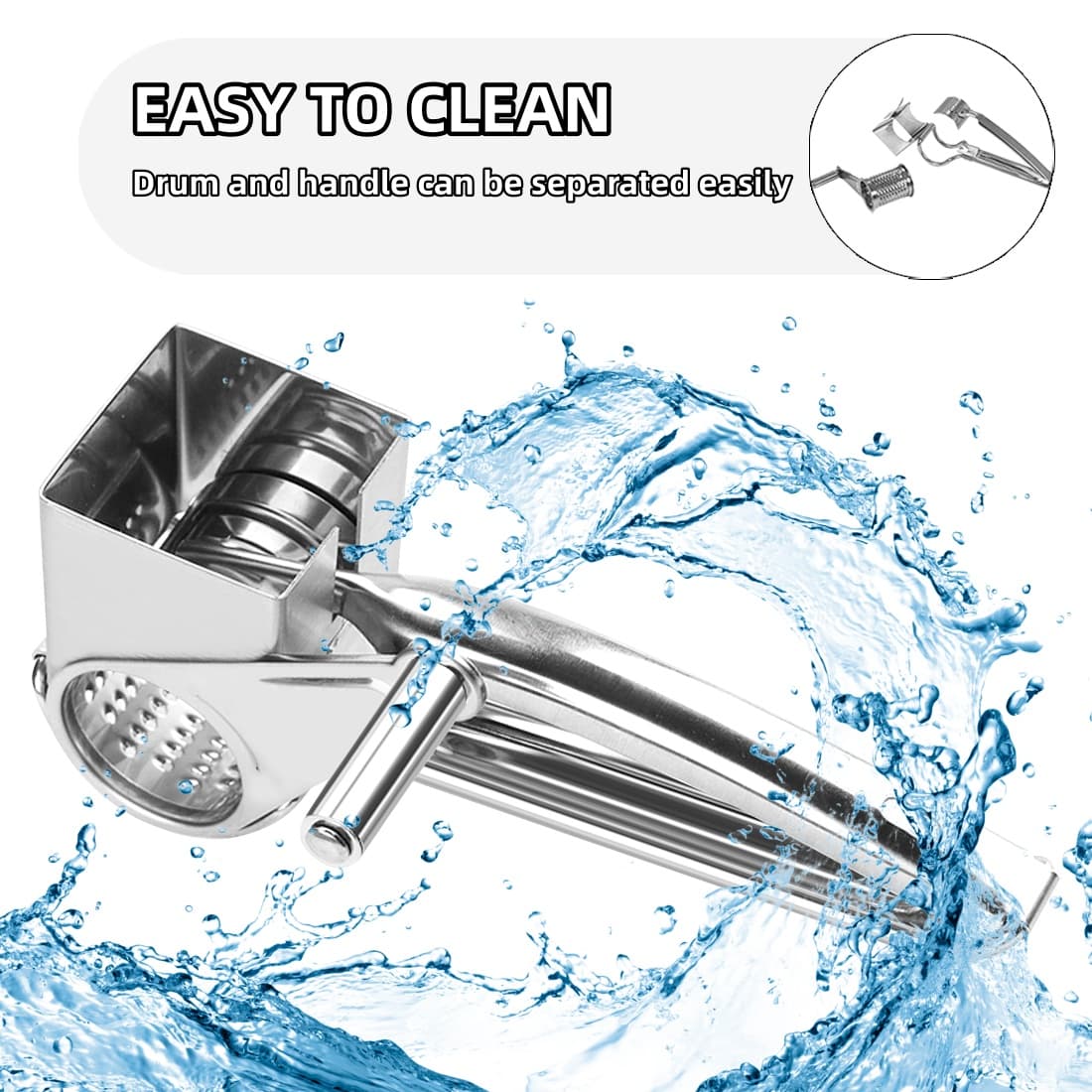 Cheese Grater, Stainless Steel Rotary Cheese Graters Shredder Handheld, Kitchen Grater for Cheese Ginger Vegetables - 3