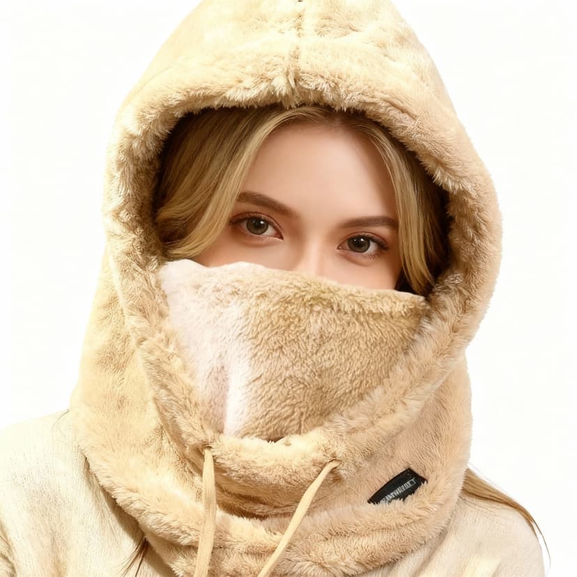 ReignSword Fleece Balaclava Face Mask, Winter Windproof Warm Ski Mask for Men Women, Adjustable Drawstring Cold Weather Face Cover for Skiing Snowboarding (Khaki)