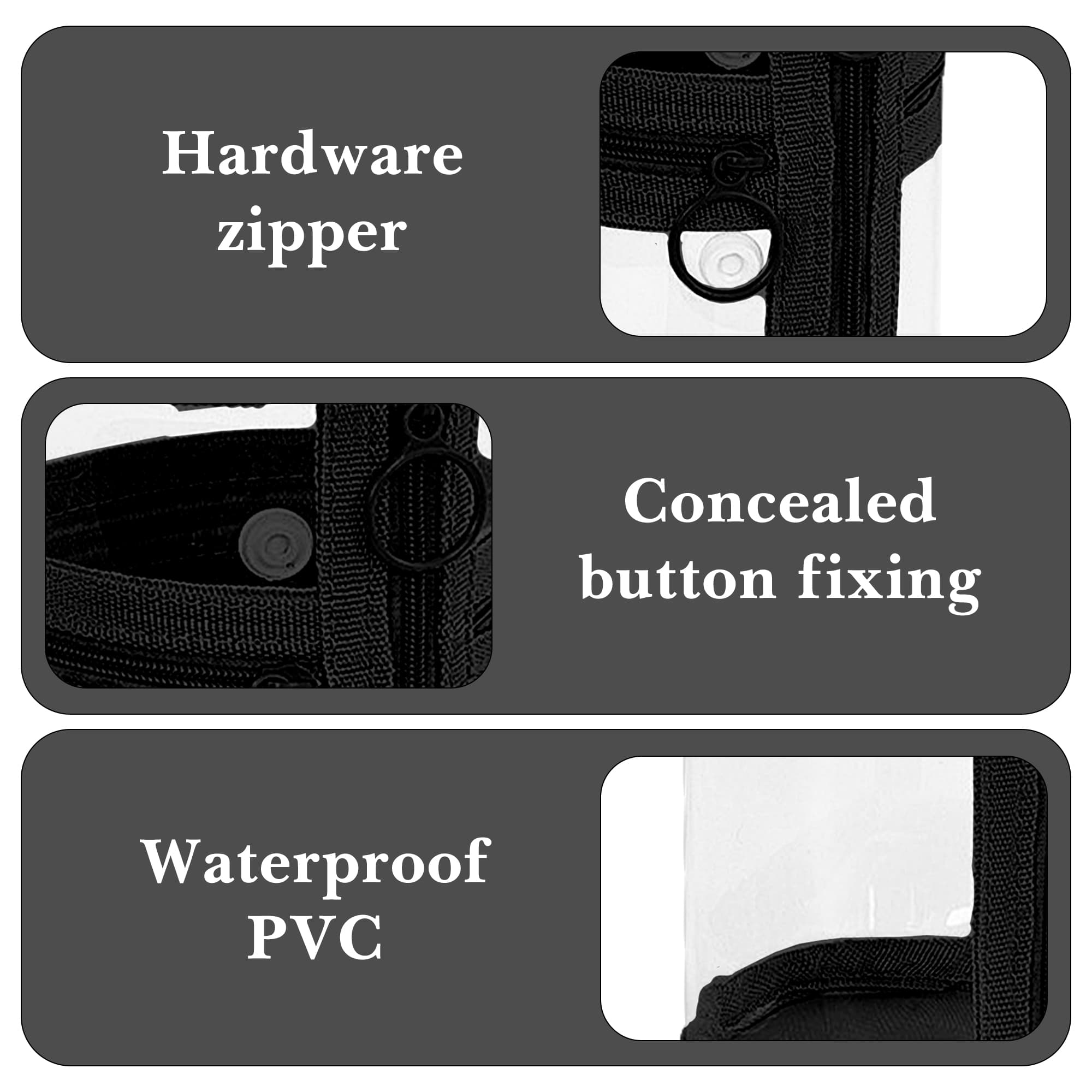 ReignSword Clear Pencil Case, PVC Cylindrical Pen Bag, Multifunction Zipper Pouch for Makeup, Transparent Handheld Bag for Adults/Office (Black) - 3