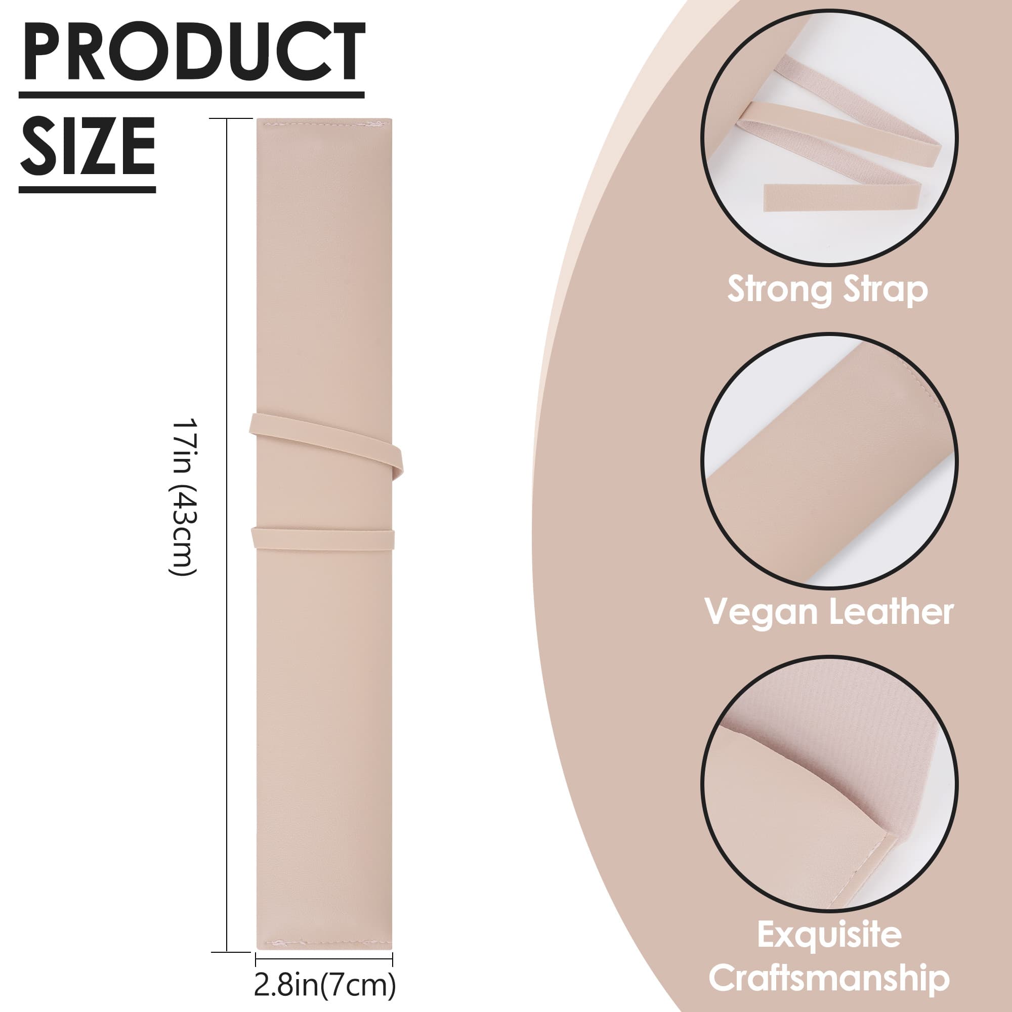 ReignSword Drum Stick Bag, Vegan Leather Drumstick Storage Holder with Fixing Strap, Portable Drumstick Organizer Sleeve for Drum Accessories, Beige, 17 x 2.8 Inches - 1
