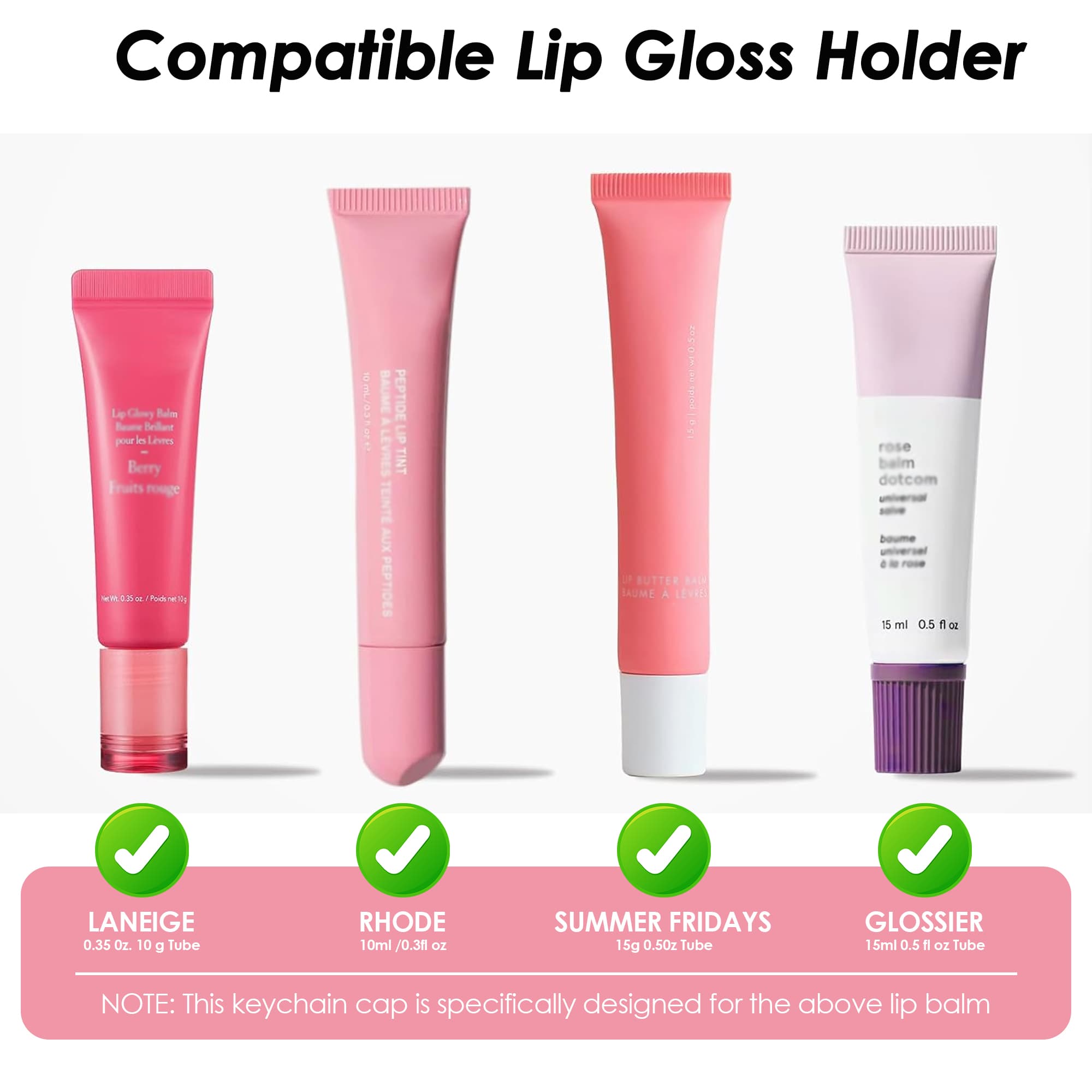 ReignSword Bow Pearl Keychain Cap Compatible with Summer Fridays Lip Balm 0.5oz, LANGIGE 0.35oz, 4 Pack Lip Gloss Holder Keychain, Portable Silicone Lip Balm Replacement Cap - 2