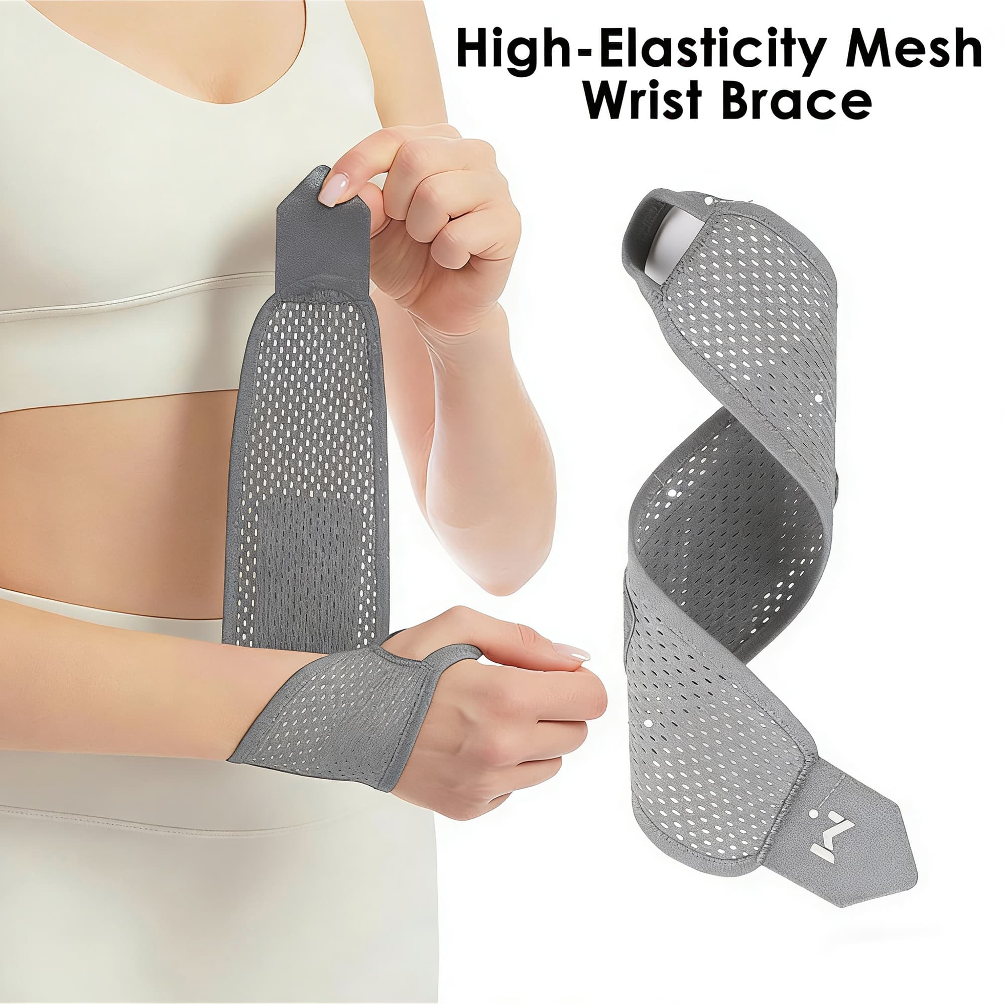 ReignSword 2 Pack Thin Mesh Wrist Brace for Men & Women, Adjustable Breathable Wrist Support for Relieve Tendonitis, Sprain, Carpal Tunnel & Wrist Strain, Gym Wrist Wraps for Workouts, Tennis (Gray) - 3