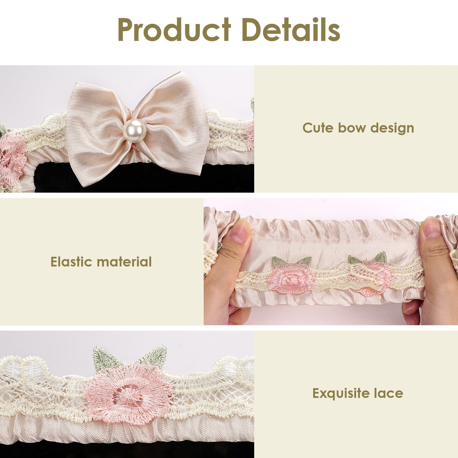 ReignSword 2 Pcs 27''-30'' Cute Computer Monitor Cover with Bow Tie, Lovely Computer Accessories with Lace Design, Monitor Dust Cover Protector (Beige) - 2