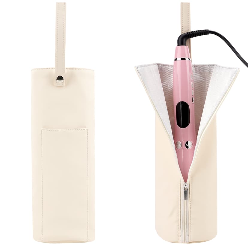 ReignSword Hot Iron Holder & Mat, Heat Resistant Hot Tools Organizer, Portable Hair Tools Travel Bag for Curling Irons, Flat Irons, Hair Straightener and Styling Tools (Beige)
