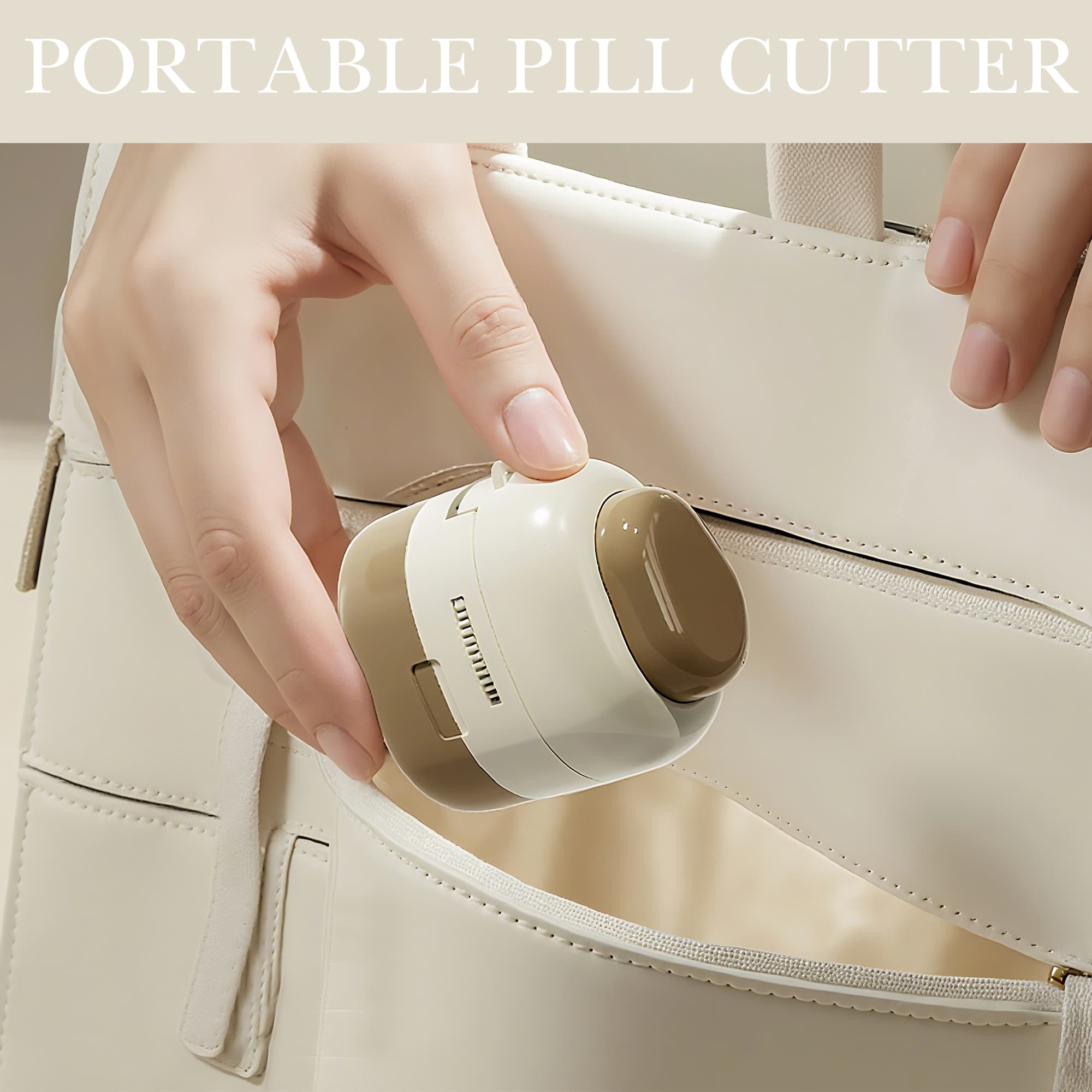 ReignSword 2-in-1 Pill Cutter with Medicine Box, 1/2 1/4 Adjustable Pill Crusher for Small, Large, and Tiny Pills, Travel Medicine Pills Splitter for Elderly & Pet (Cream White) - 3