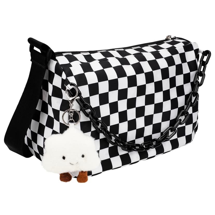 ReignSword Large Capacity Messenger Purse with Adjustable Strap, Nylon Crossbody Sling Shoulder Bag for Women Men, Checkered