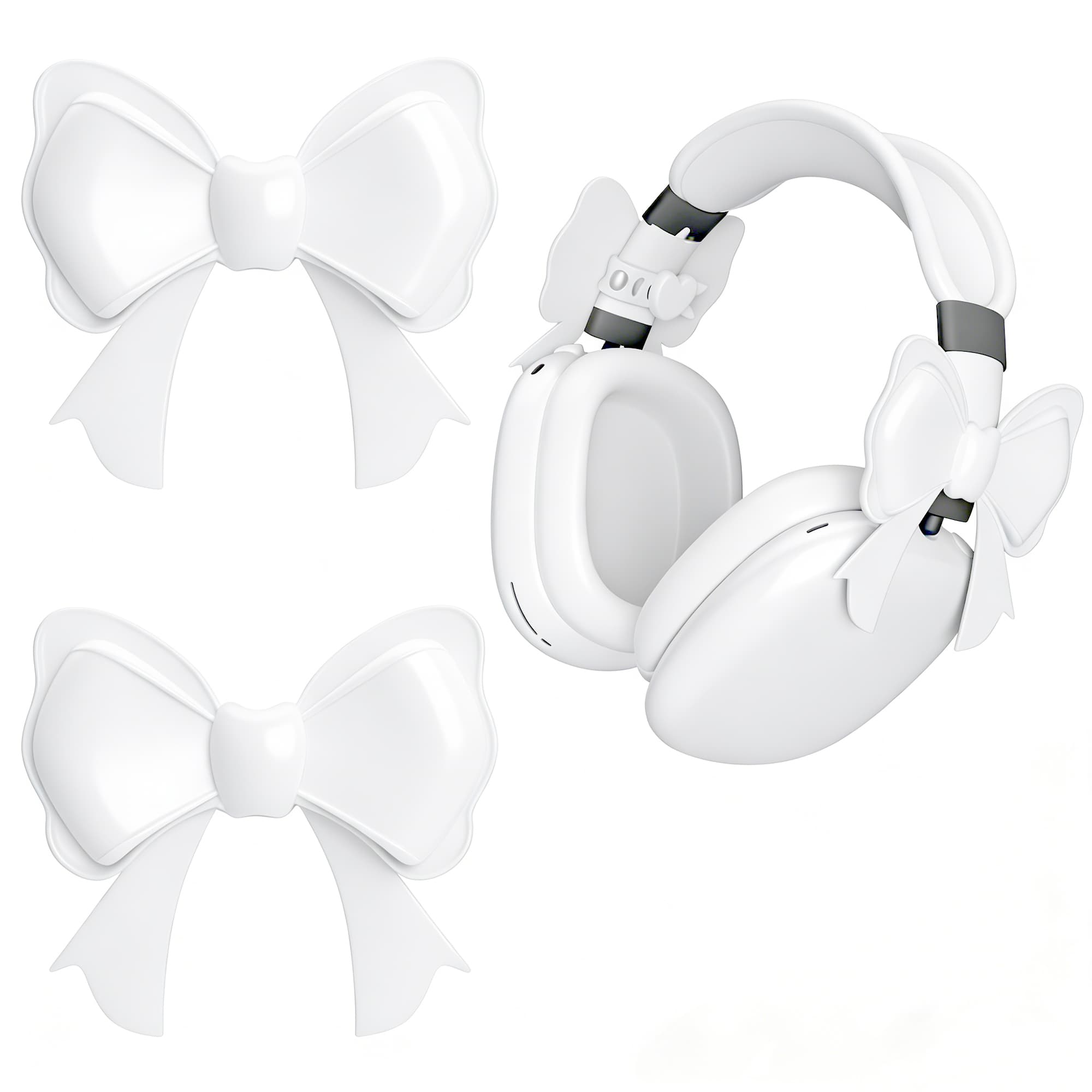 ReignSword 2 Pack Cute Silicone Bow Headphone Decorations, Adjustable Headphone Charms Accessories for Most Headphones, Fun Gift for Women & Gamers (White) - 1