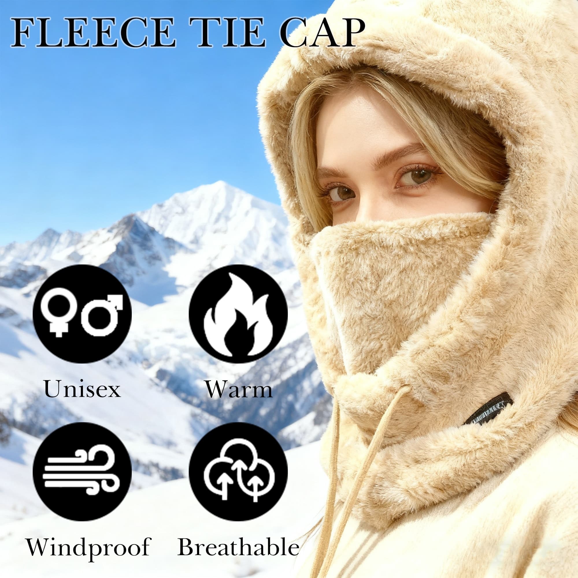 ReignSword Fleece Balaclava Face Mask, Winter Windproof Warm Ski Mask for Men Women, Adjustable Drawstring Cold Weather Face Cover for Skiing Snowboarding (Khaki) - 2