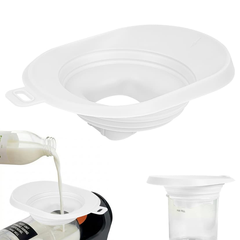Anti-Splash Liquid Guide Cover Compatible with Ninja Slushie Machine FS301 FS300, Food-Grade Silicone Flow Hood & Foldable Funnel, Creami Swirl Pints Containers Accessories for No Spills (White)