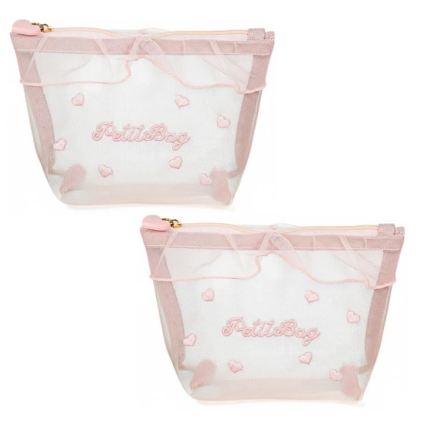 ReignSword 2 Pcs Cute Coquette Y2K Makeup Bags, Soft Mesh Zipper Storage Pouch for Earphones and Charging Cables, Travel Mini Bag for Women (Pink)