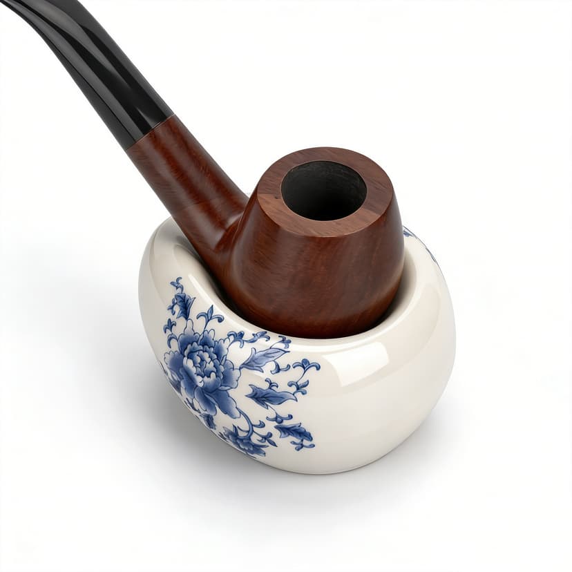 ReignSword Ceramic Pipe Stand, Portable Oval Tobacco Pipe Rest, Desktop Display Rack Holder Base, Men's Smoking Accessory for Home Office Collection (Blue and White Porcelain)