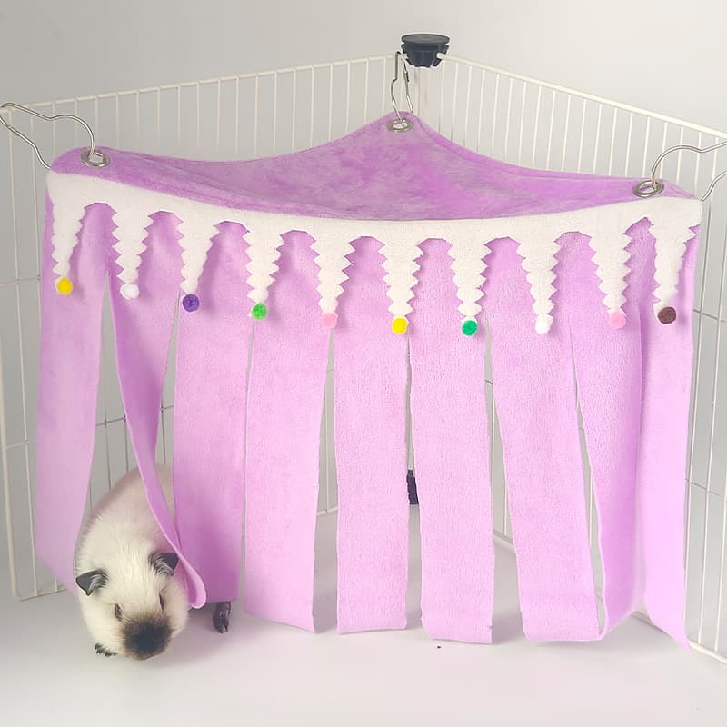 ReignSword Guinea Pig Corner Hideout, Triangular Small Animal Hideaway Hammock, Soft Cage Bed Accessories for Ferret, Hamster, Hedgehog, Chinchilla, Bunny (Purple)