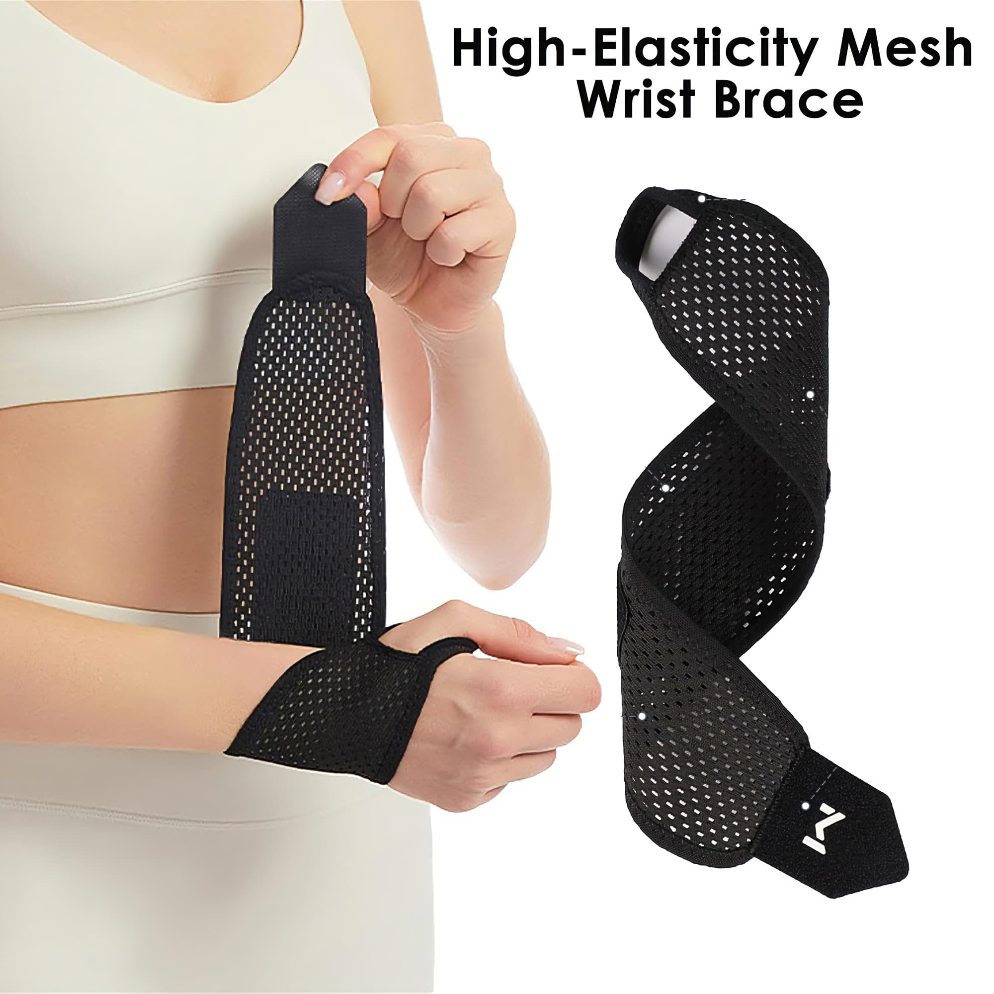 ReignSword 2 Pack Thin Mesh Wrist Brace for Men & Women, Adjustable Breathable Wrist Support for Relieve Tendonitis, Sprain, Carpal Tunnel & Wrist Strain, Gym Wrist Wraps for Workouts, Tennis (Black) - 3