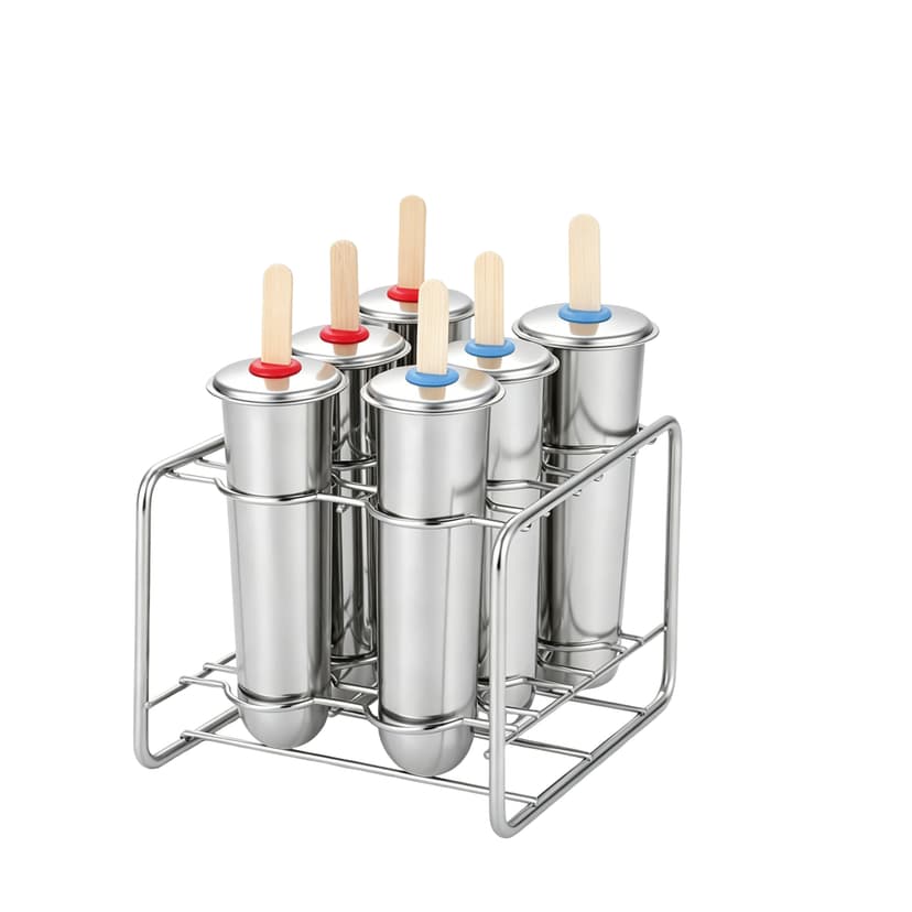 ReignSword 304 Stainless Steel Popsicle Molds, Set of 6 Reusable Ice Pop Molds with Holder, Complete Kit with Sticks & Bags, Homemade Ice Cream Maker for Freezer
