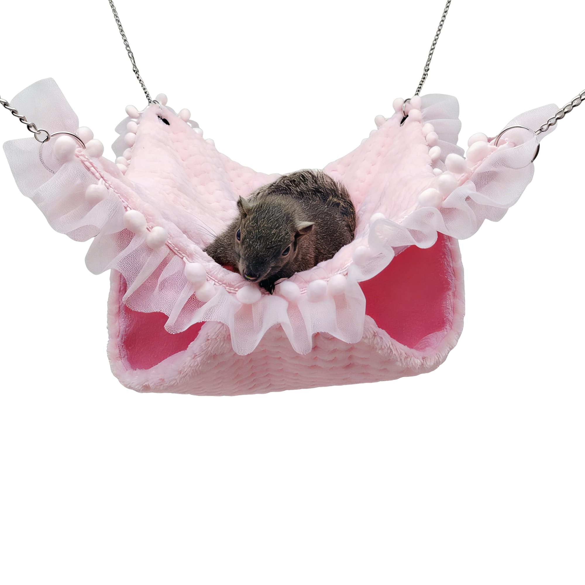 ReignSword Guinea Pig Hideout, Warm Guinea Pig Bed with Lace Trim, Hanging Bunkbed Hammock Cage Accessories for Ferret, Rat, Hamster, Chinchilla, Sugar Glider, Squirrel (Pink) - 7