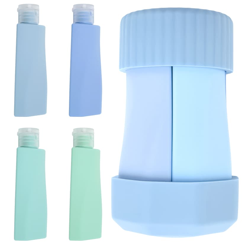 ReignSword 4 in 1 Silicone Travel Bottles, 50ml Refillable Squeeze Containers for Toiletries, Leak-Proof Travel Dispenser for Shampoo, Conditioner, Lotion & Body Wash (Blue)