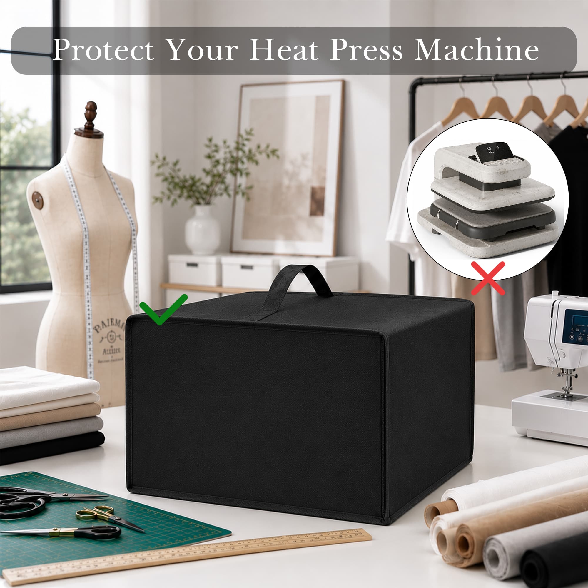 ReignSword Heat Press Dust Cover Compatible with HTVRONT 15" x 15" Machine, 420D Oxford Fabric Waterproof Protective Sleeve with Top Handle (Black, 19.3" x 15.8" x 11.8") - 4