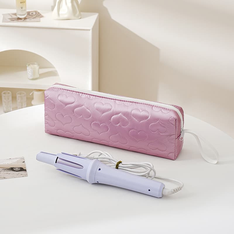 ReignSword Heat Resistant Hair Tools Travel Bag, Portable Storage Case Pouch with Heart Pattern for Curling Irons, Flat Irons, Hair Straighteners and Accessories (Peach Pink) - 1