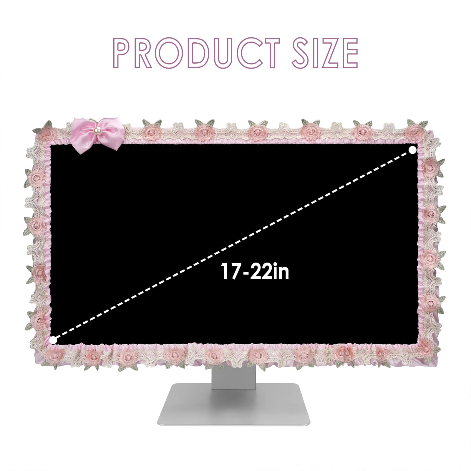 ReignSword 2 Pcs 17''-22'' Cute Computer Monitor Cover with Bow Tie, Lovely Computer Accessories with Lace Design, Monitor Dust Cover Protector (Pink) - 1