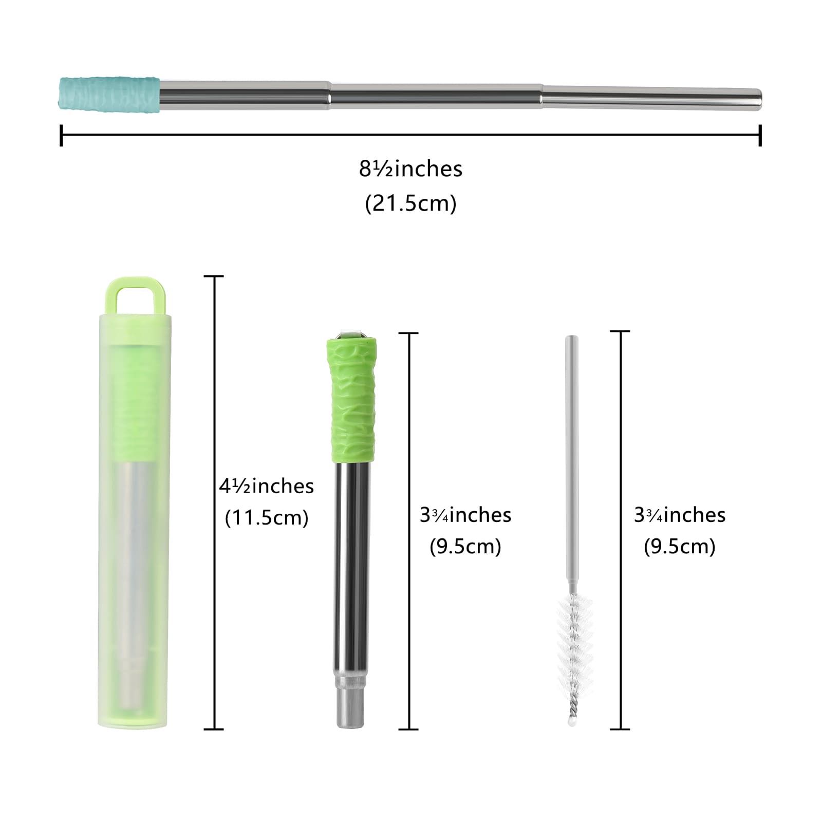 ReignSword 3 Pack Reusable Collapsible Straws with Silicone Tip, Telescopic Portable Stainless Steel Reusable Keychain Drinking Straws with Case, Cleaning Brush, for Travel, School, Picnic - 1