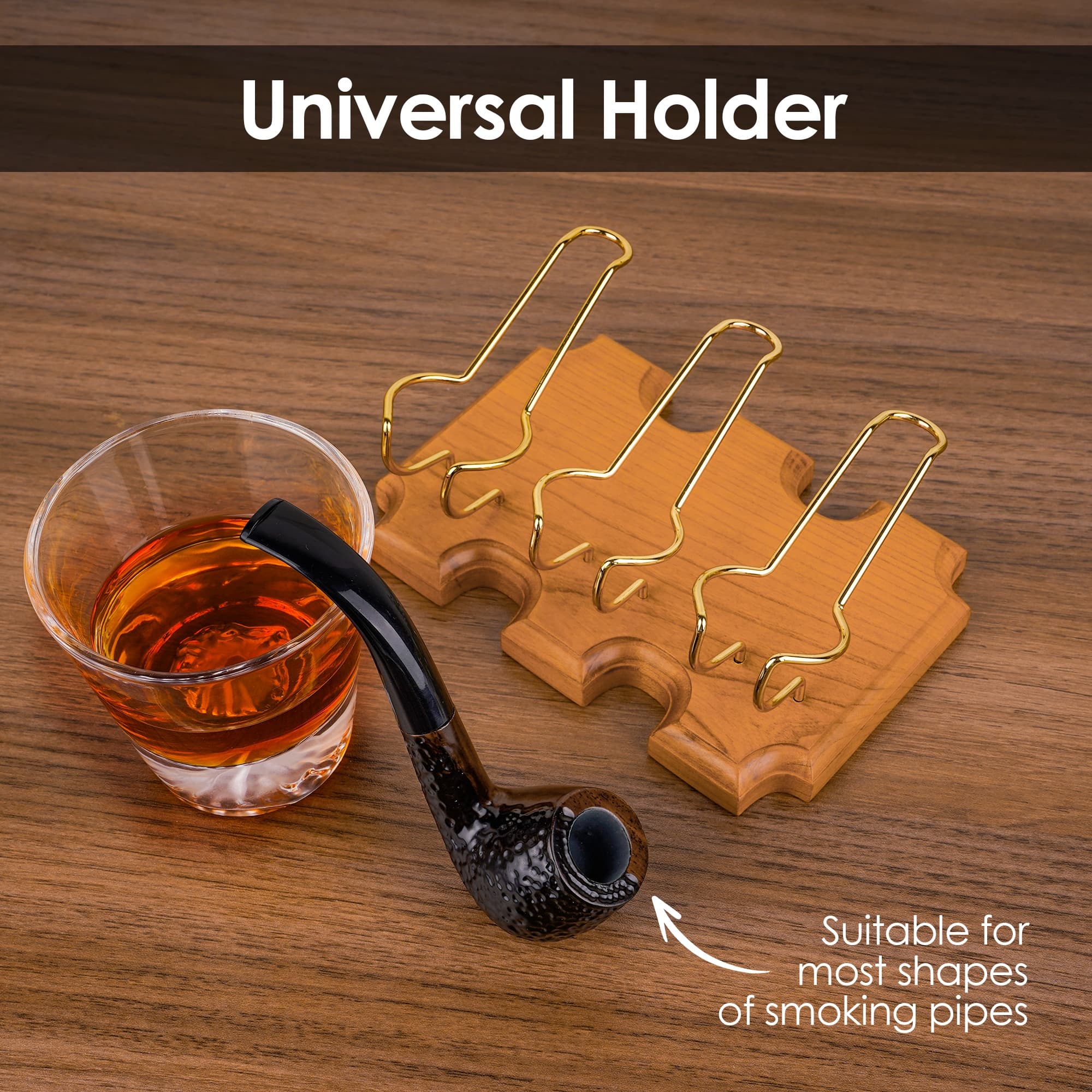 ReignSword Wooden Tobacco Pipe Stand Holder with 3 Display Metal Slots, Family Home Pipe Accessories for Tobacco - 5