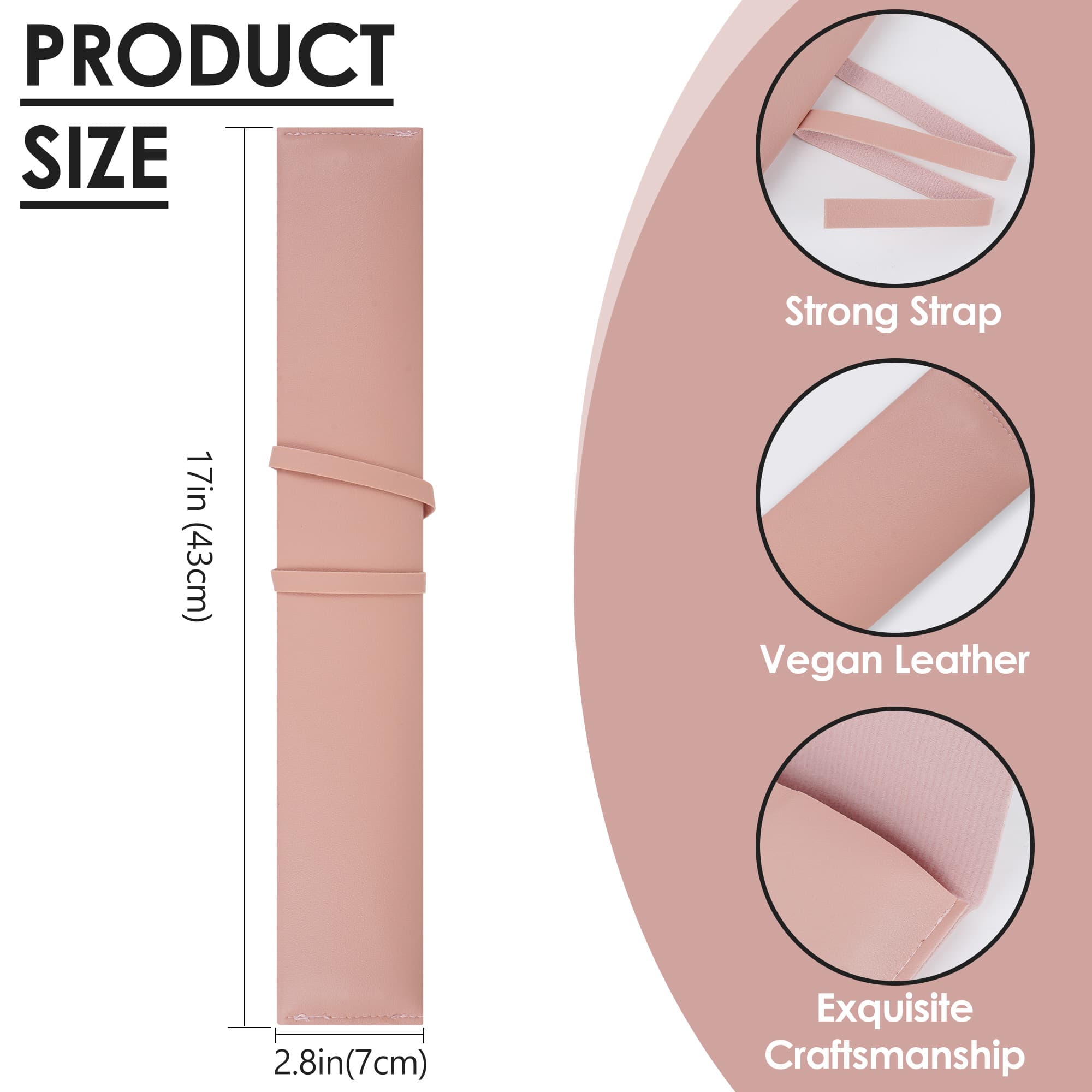 ReignSword Drum Stick Bag, Vegan Leather Drumstick Storage Holder with Fixing Strap, Portable Drumstick Organizer Sleeve for Drum Accessories, Pink, 17 x 2.8 Inches - 2