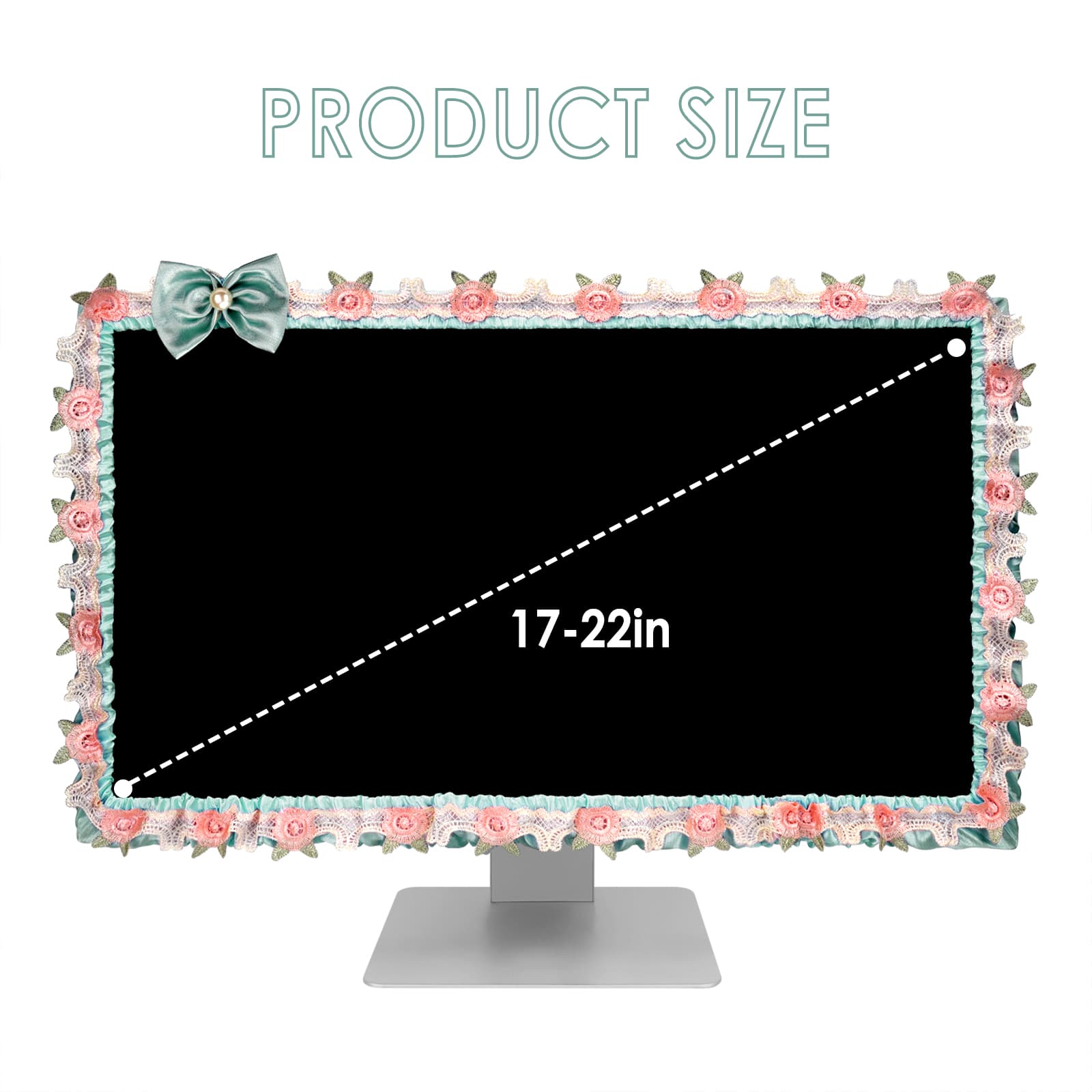 ReignSword 2 Pcs 17''-22'' Cute Computer Monitor Cover with Bow Tie, Lovely Computer Accessories with Lace Design, Monitor Dust Cover Protector (Blue) - 1