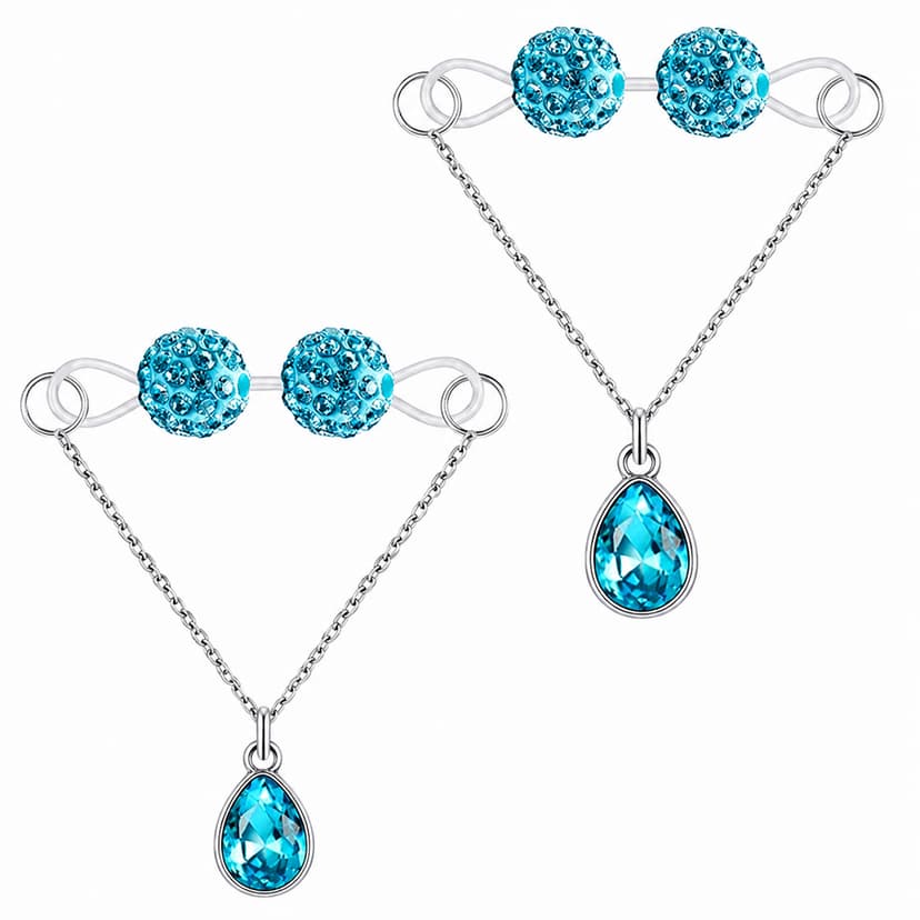 ReignSword Pair of Non-Piercing Nipple Rings, Fake Nipple Rings Set with Blue Crystals, Adjustable Fake Nipple Chain Body Jewelry