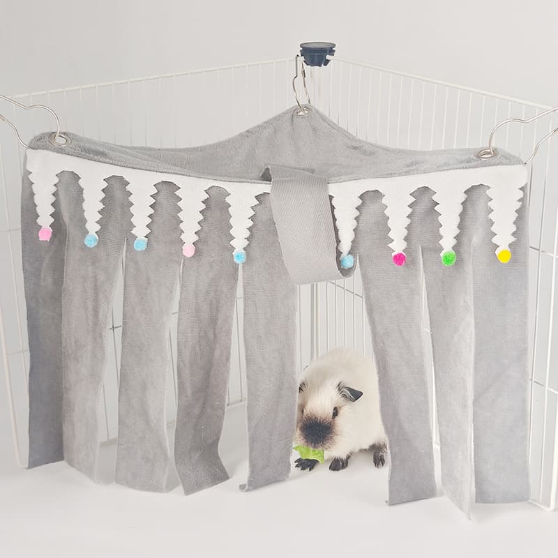 ReignSword Guinea Pig Corner Hideout, Triangular Small Animal Hideaway Hammock, Soft Cage Bed Accessories for Ferret, Hamster, Hedgehog, Chinchilla, Bunny (Gray)