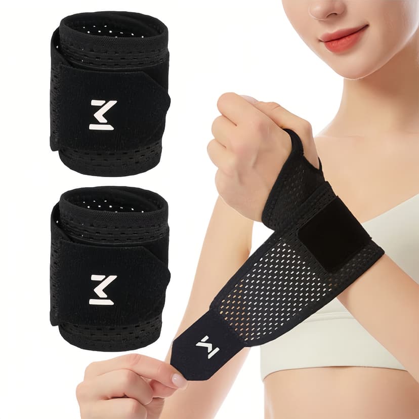 ReignSword 2 Pack Thin Mesh Wrist Brace for Men & Women, Adjustable Breathable Wrist Support for Relieve Tendonitis, Sprain, Carpal Tunnel & Wrist Strain, Gym Wrist Wraps for Workouts, Tennis (Black)