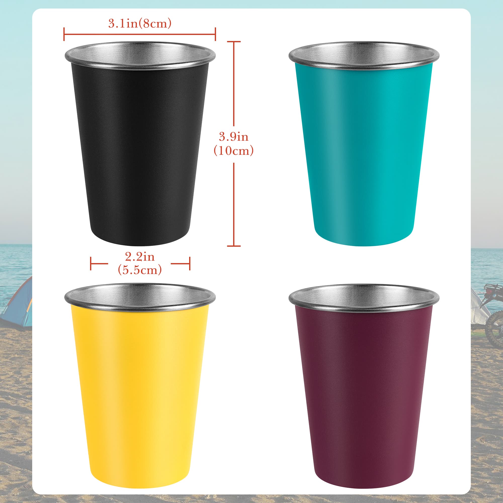ReignSword 4 Pack Stainless Steel Pint Cups, 12 oz Metal Unbreakable Drinking Tumblers, Stackable Drinking Glasses for Adults, Reusable for Home, Bar, Restaurant, Party, Picnic, Camping & Outdoor - 2