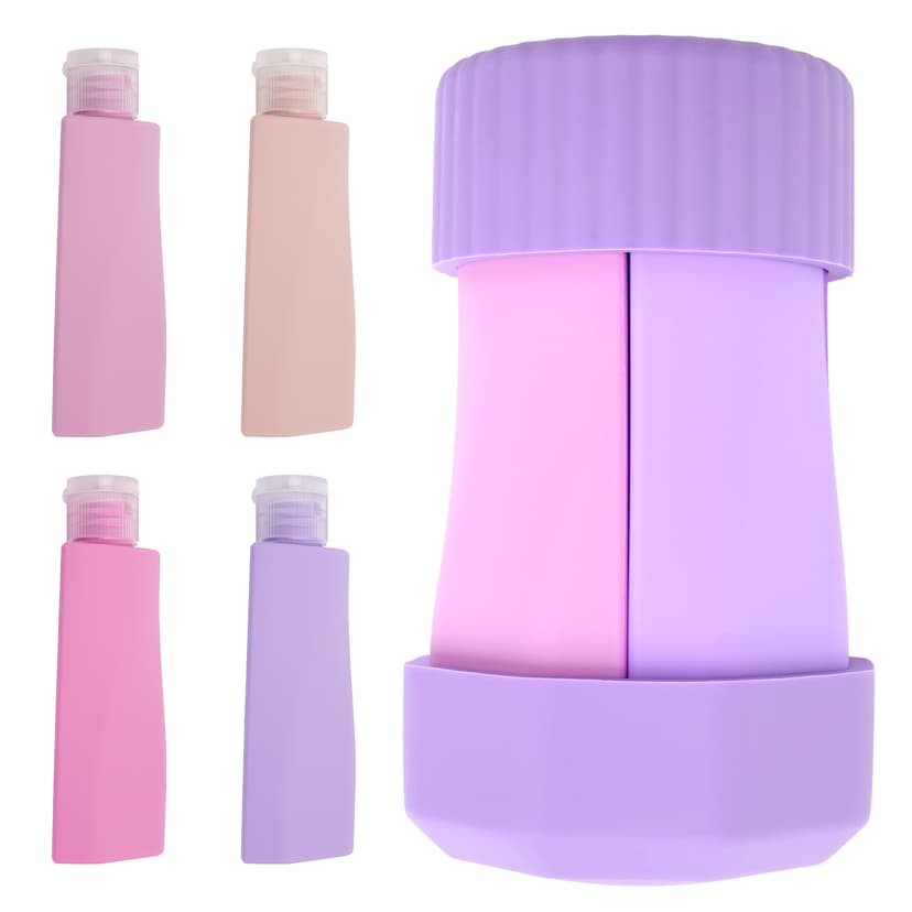 ReignSword 4 in 1 Silicone Travel Bottles, 50ml Refillable Squeeze Containers for Toiletries, Leak-Proof Travel Dispenser for Shampoo, Conditioner, Lotion & Body Wash (Purple)