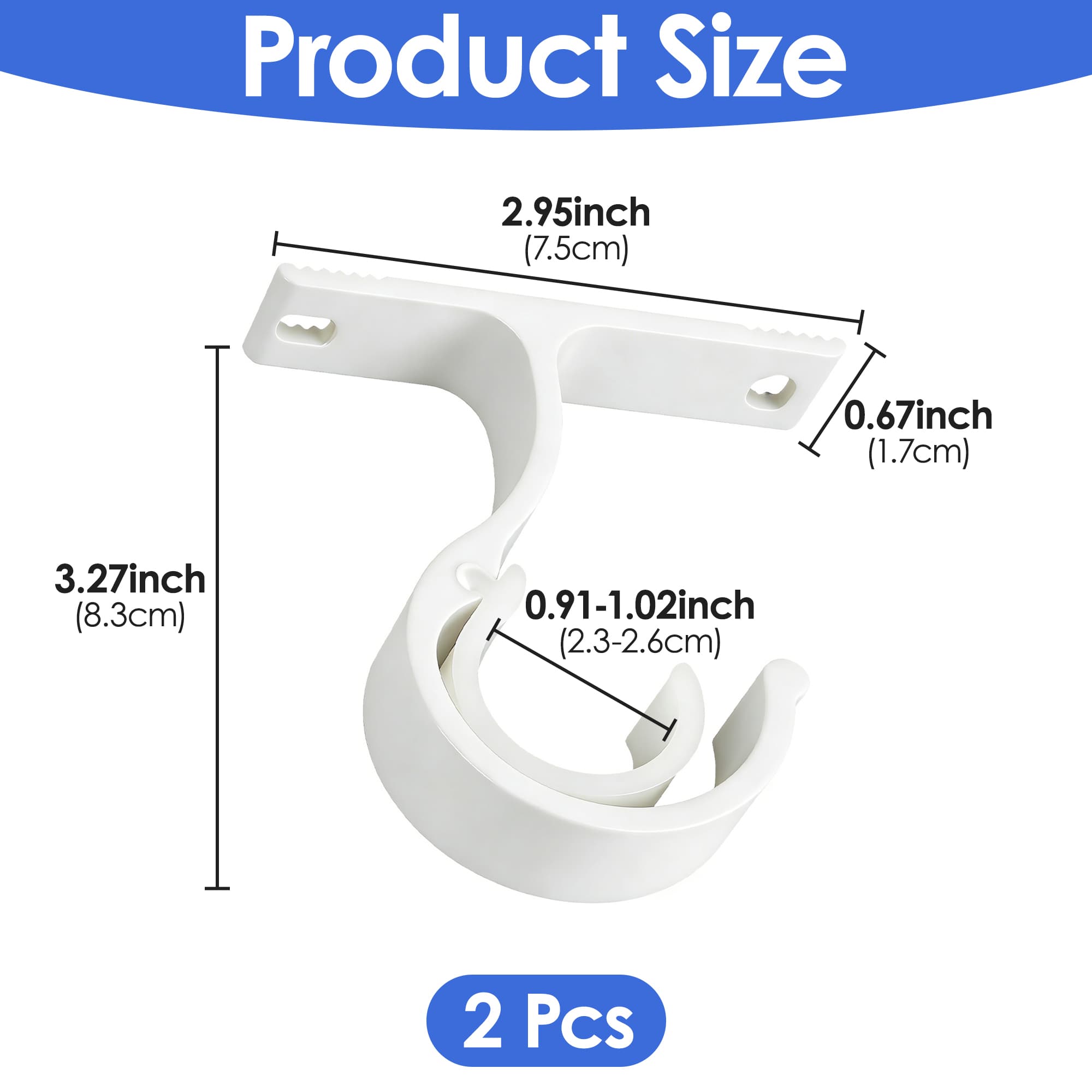 ReignSword 2 Pack Curtain Rod Brackets for 1 Inch Rod,  Heavy Duty Curtain Rod Holders for Wall & Ceiling Installation (White) - 1