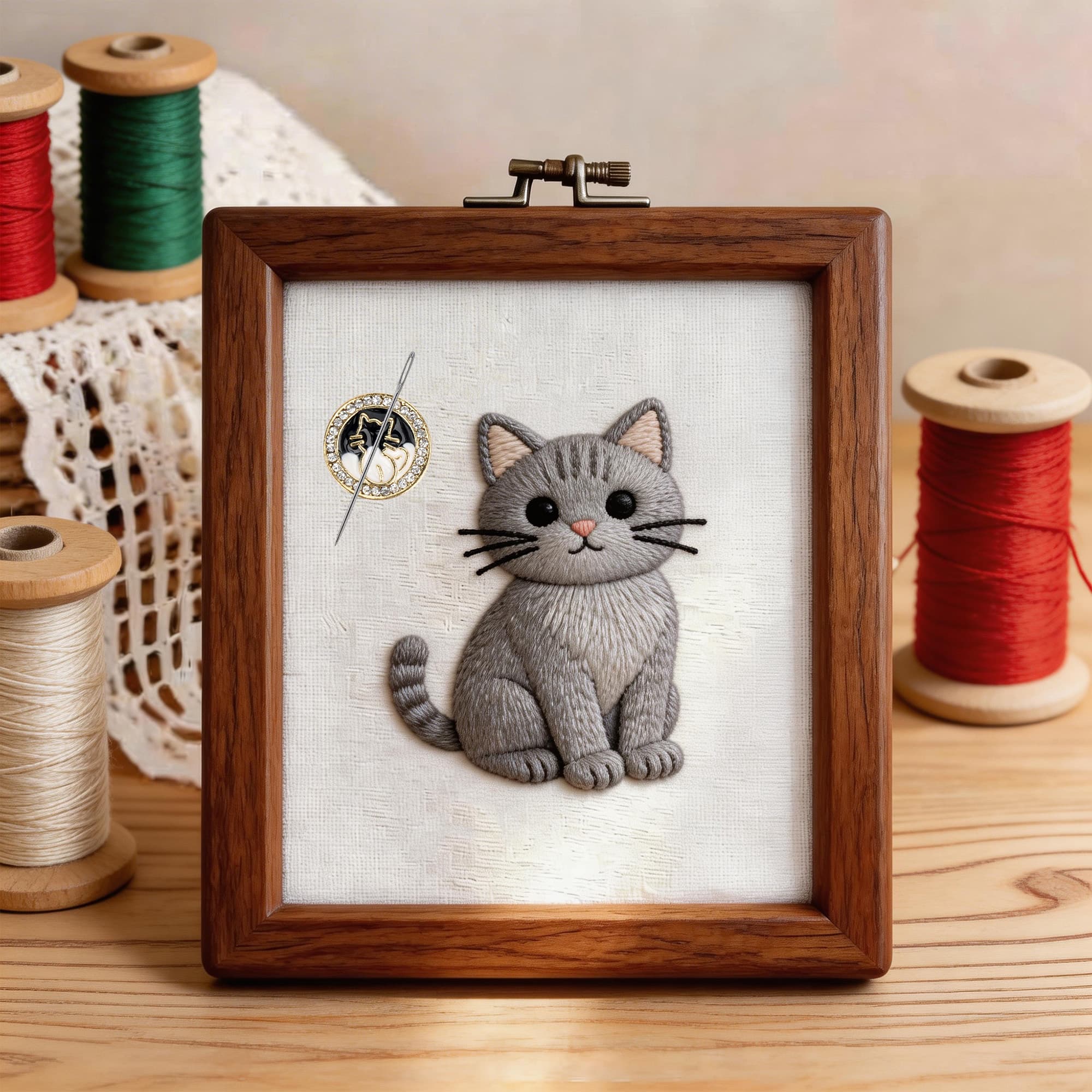 ReignSword 2 Pack Cute Cat Magnetic Needle Minder for Embroidery, Strong Needle Holder Magnet for Cross Stitch, Needlepoint, Sewing & Quilting Craft Projects - 3