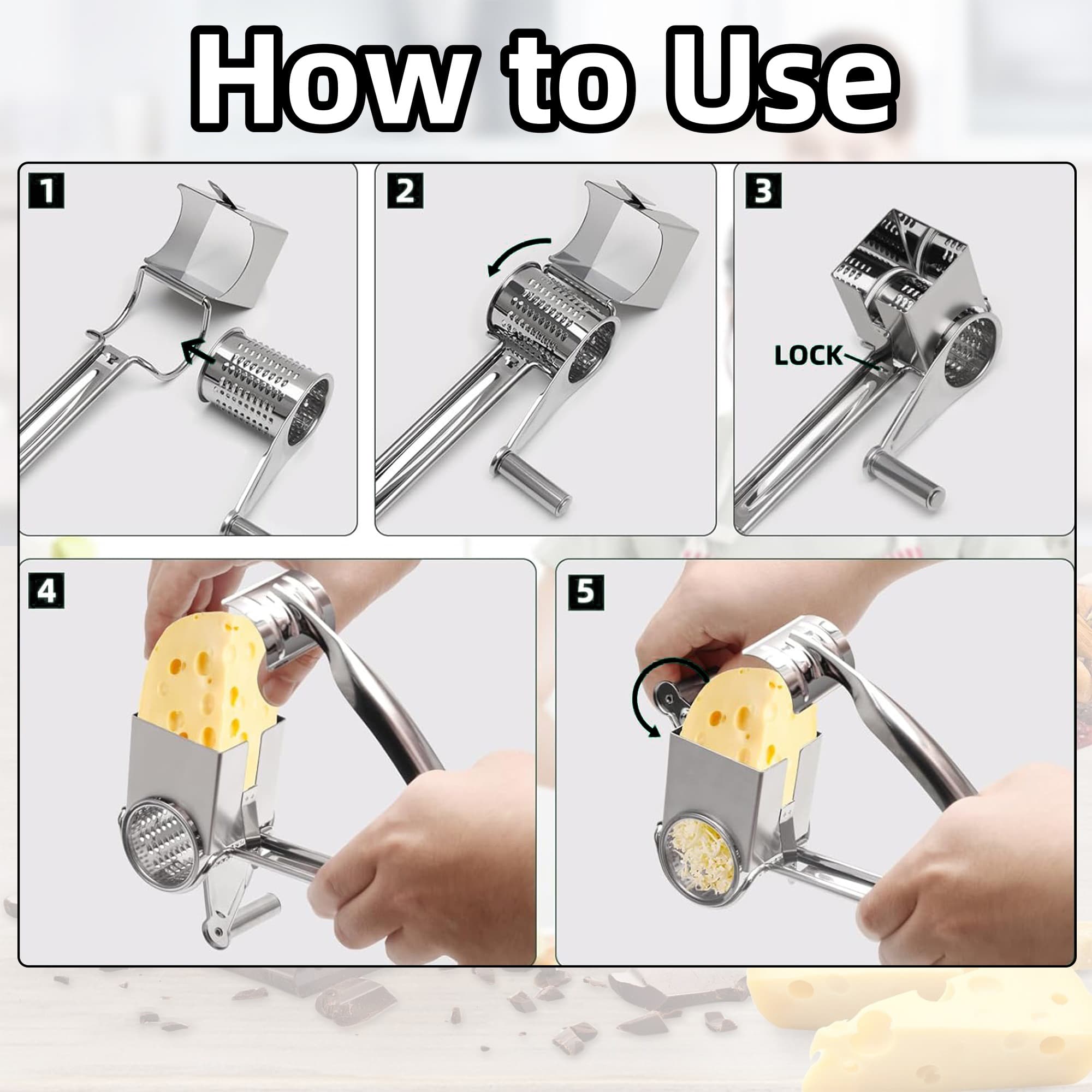 Cheese Grater, Stainless Steel Rotary Cheese Graters Shredder Handheld, Kitchen Grater for Cheese Ginger Vegetables - 2