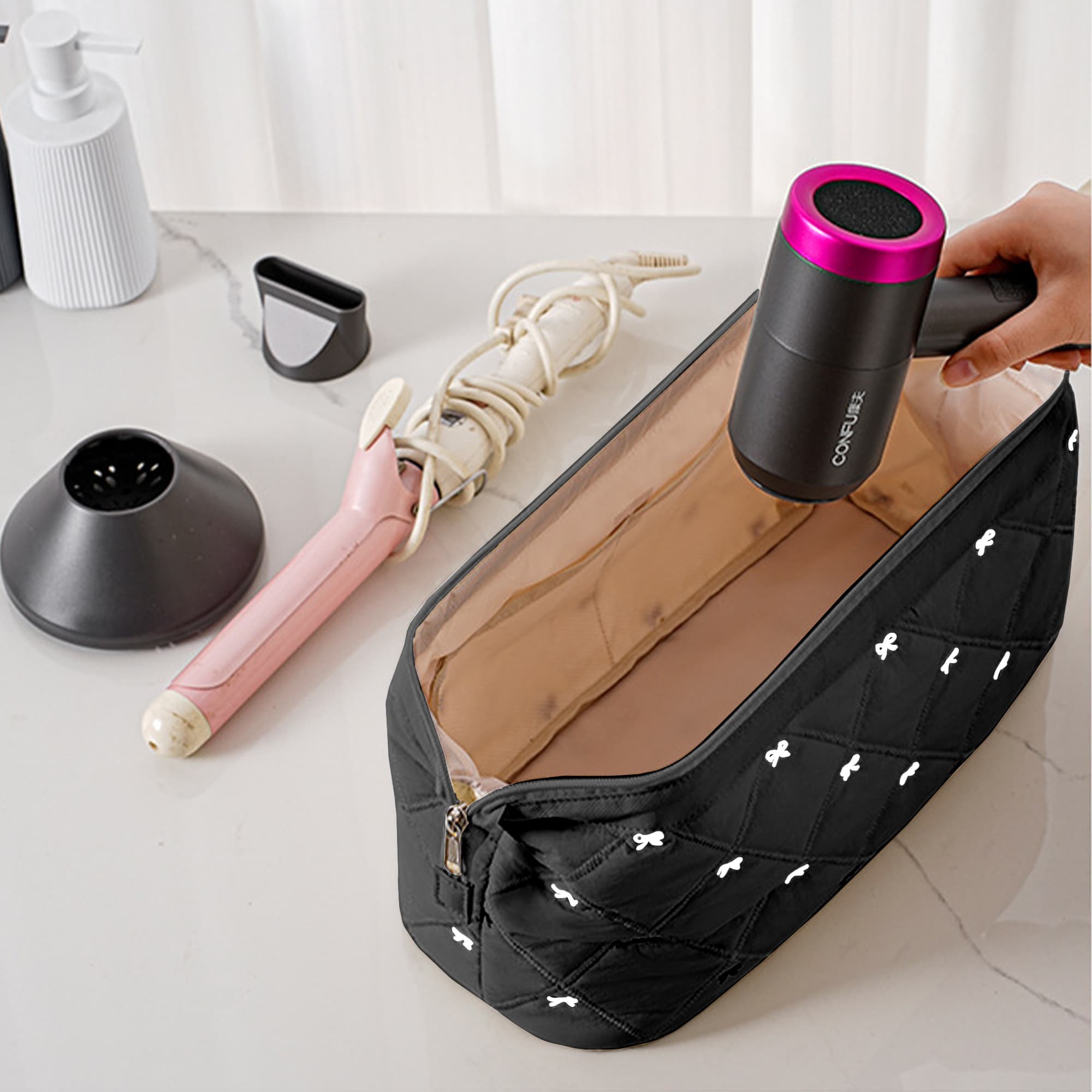 ReignSword Hair Tools Travel Bag Compatible with Shark FlexStyle, Dyson Airwrap, Revlon Hairdryer Case, Hair Styling Accessories Storage Waterproof Organizer (Black) - 3