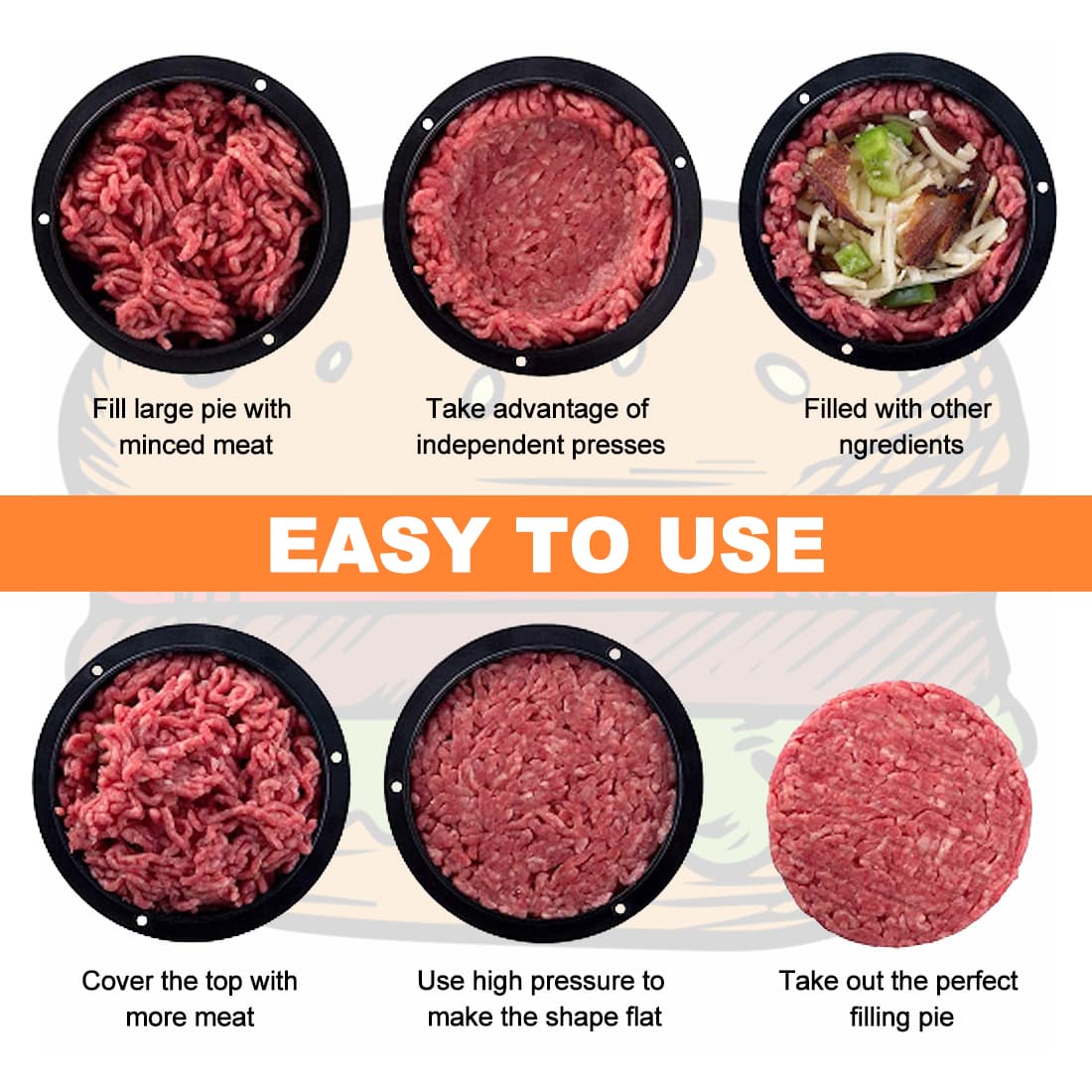 ReignSword Burger Press with Wax Patty Papers, 3-in-1 Non-Stick Hamburger Press Patty Maker, Different Sizes Hamburger Patty Press Mold for Stuffed Burger, Regular Burger Patties - 3