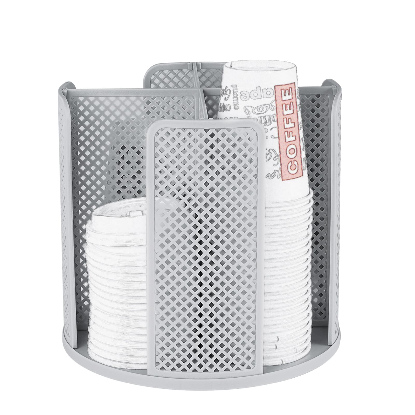 ReignSword 360 Degree Rotated Disposable Cup and Lid Organizer, Detachable Coffee Cup Dispenser, Paper Water Cup Holder for Cafe Home Kitchen Living Room (Gray) - 1