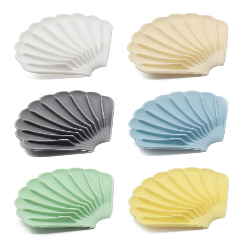 ReignSword 6 Pcs Soap Dishes with Drain, Shell Shape Silicone Self Draining Soap Tray Bar Soap Holder for Bathroom Shower Kitchen