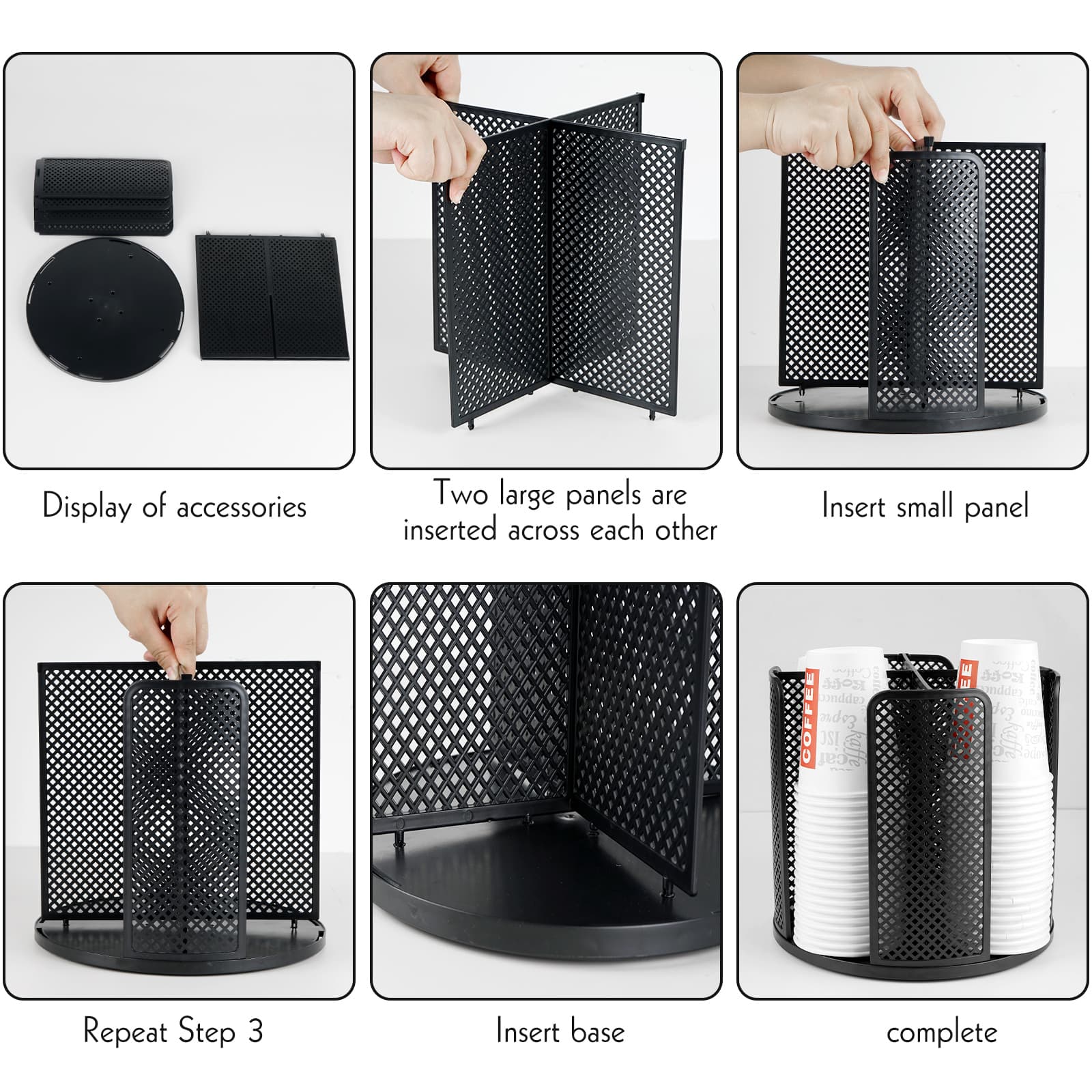 ReignSword 360 Degree Rotated Disposable Cup and Lid Organizer, Detachable Coffee Cup Dispenser, Paper Water Cup Holder for Cafe Home Kitchen Living Room (Black) - 3