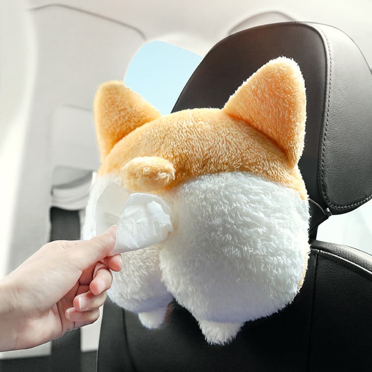 ReignSword Corgi Butt Shaped Car Tissue Box Holder, Soft Adorable Plush Napkin Box Tissue Case - 6