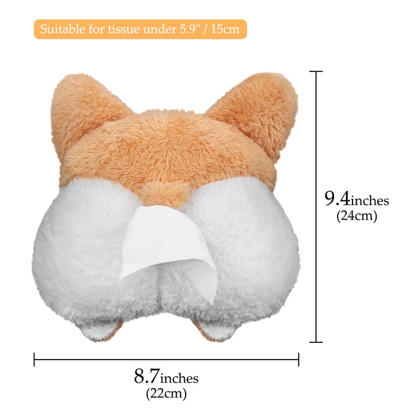 ReignSword Corgi Butt Shaped Car Tissue Box Holder, Soft Adorable Plush Napkin Box Tissue Case