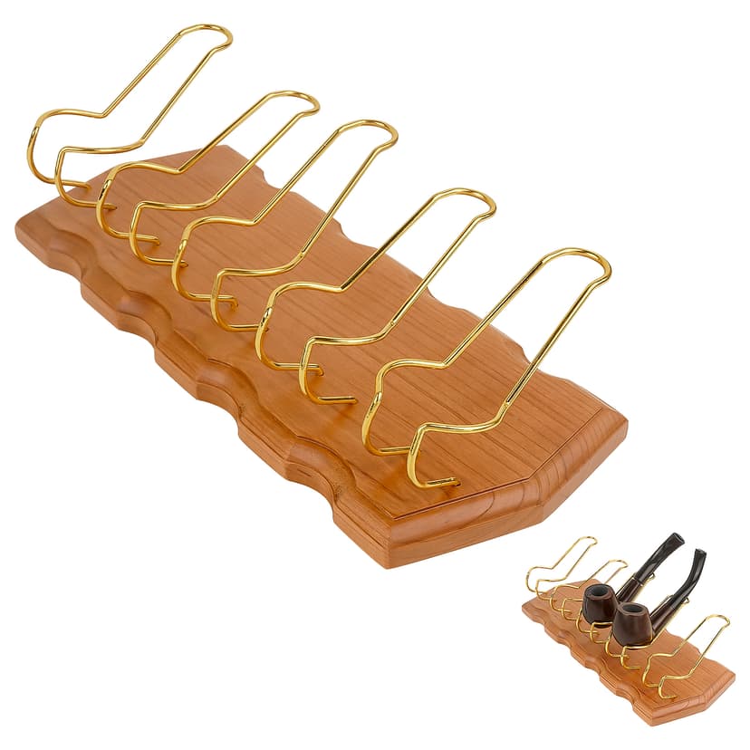 ReignSword Wooden Tobacco Pipe Stand Holder with 5 Display Metal Slots, Family Home Pipe Accessories for Tobacco