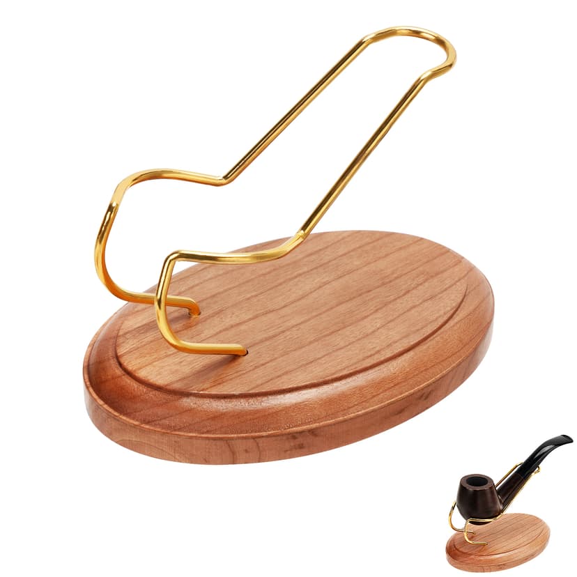 ReignSword Wooden Tobacco Pipe Stand Holder with Display Metal Slots, Family Home Pipe Accessories for Tobacco (Round)