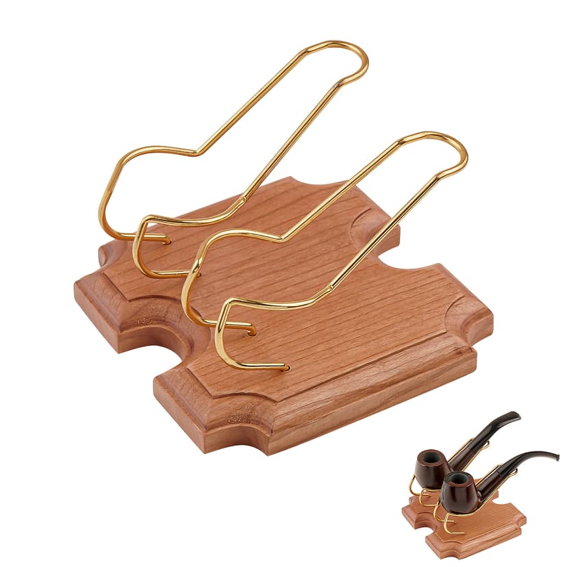 ReignSword Wooden Tobacco Pipe Stand Holder with 2 Display Metal Slots, Family Home Pipe Accessories for Tobacco