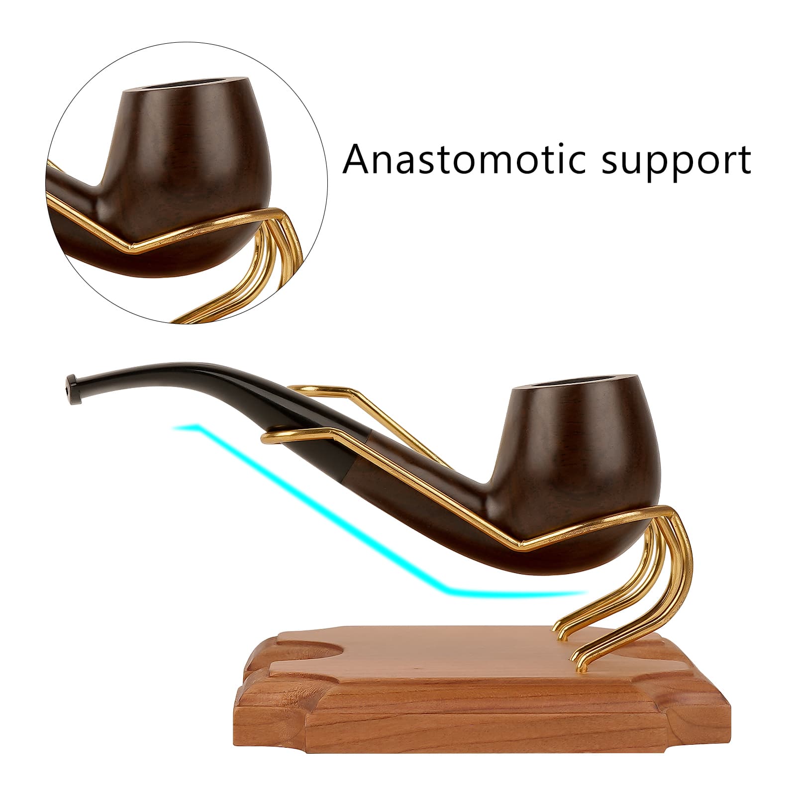 ReignSword Wooden Tobacco Pipe Stand Holder with 2 Display Metal Slots, Family Home Pipe Accessories for Tobacco - 3