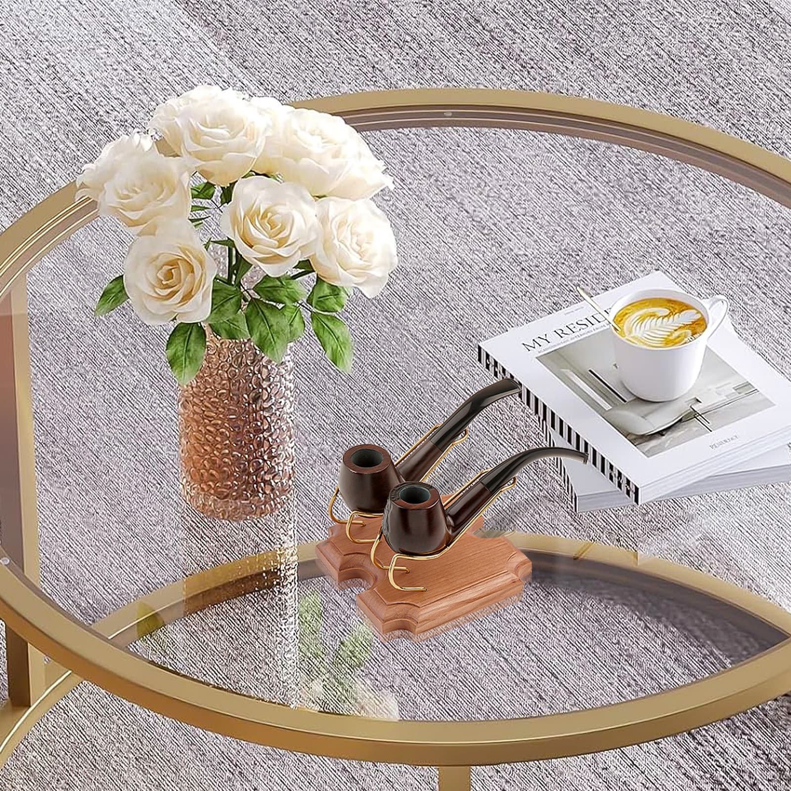 ReignSword Wooden Tobacco Pipe Stand Holder with 2 Display Metal Slots, Family Home Pipe Accessories for Tobacco - 5