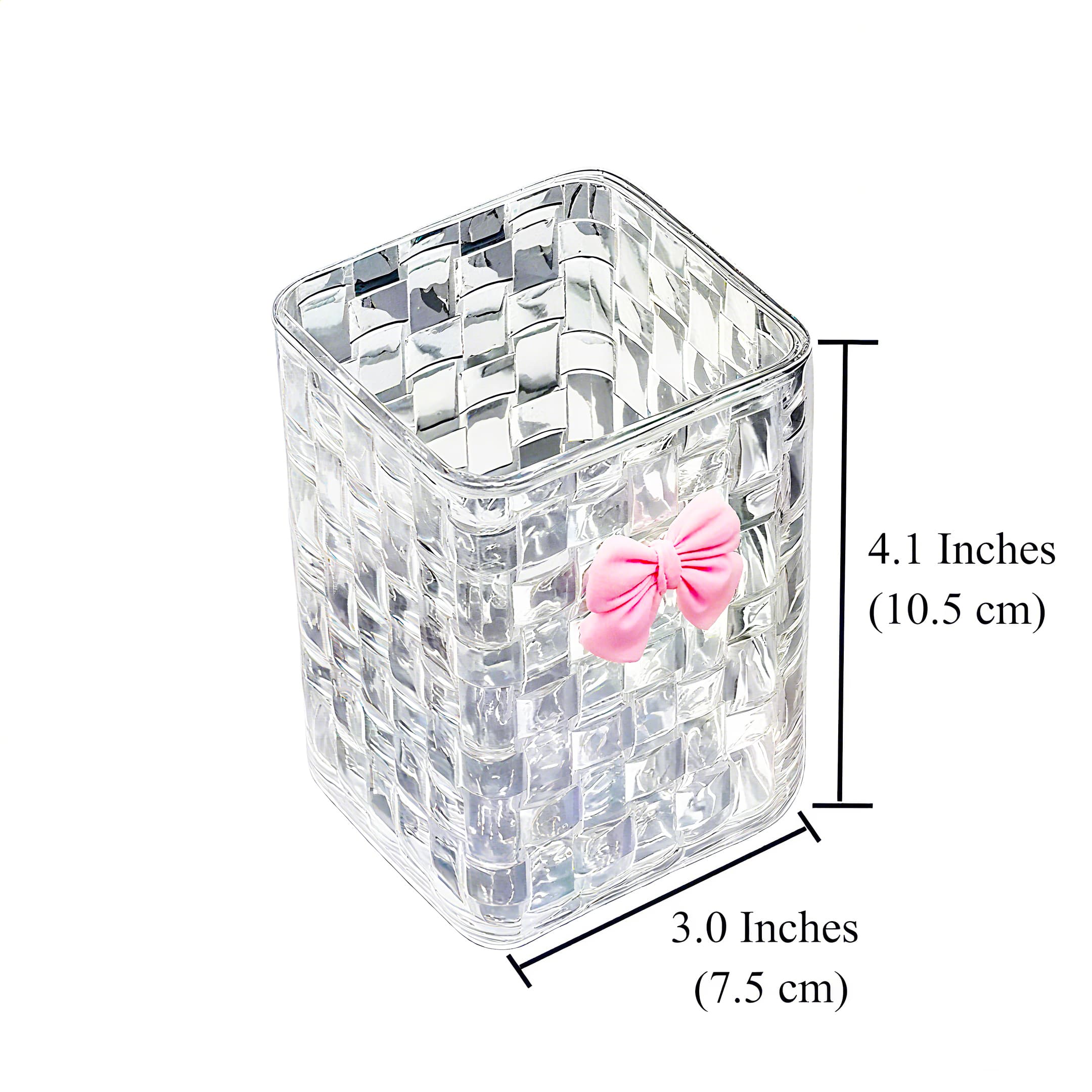 ReignSword Clear Pen Holder for Rattan Weaving Shape, Pen Organizer with Bow Decoration for Home and Office (Clear) - 1